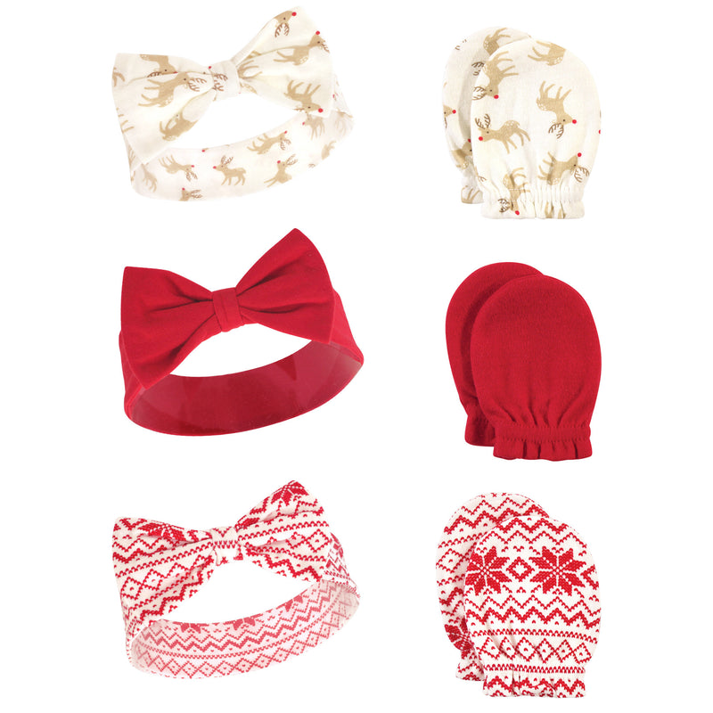 Hudson Baby Cotton Headband and Scratch Mitten Set, Reindeer