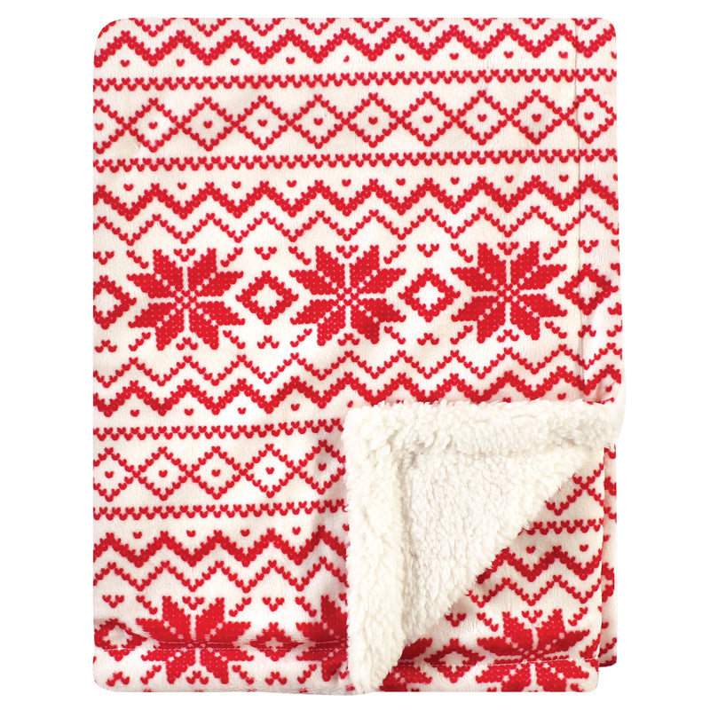Hudson Baby Plush Blanket with Sherpa Back, Red Fair Isle