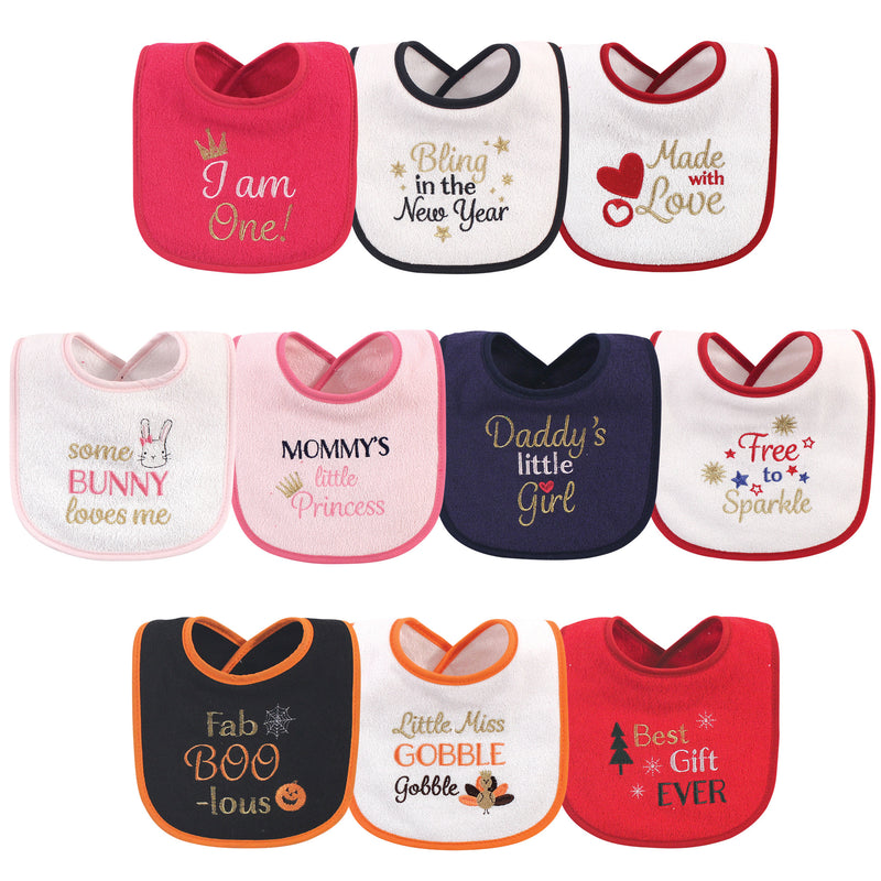 Hudson Baby Cotton Terry Drooler Bibs with Fiber Filling, Holiday Girl I Am One