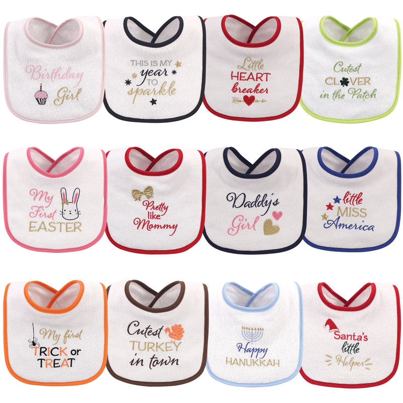 Hudson Baby Cotton Terry Drooler Bibs with Fiber Filling, Holiday Girl Sparkle
