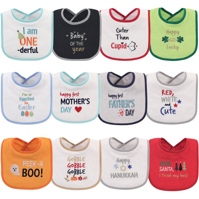 Hudson Baby Cotton Terry Drooler Bibs with Fiber Filling, Holiday Unisex