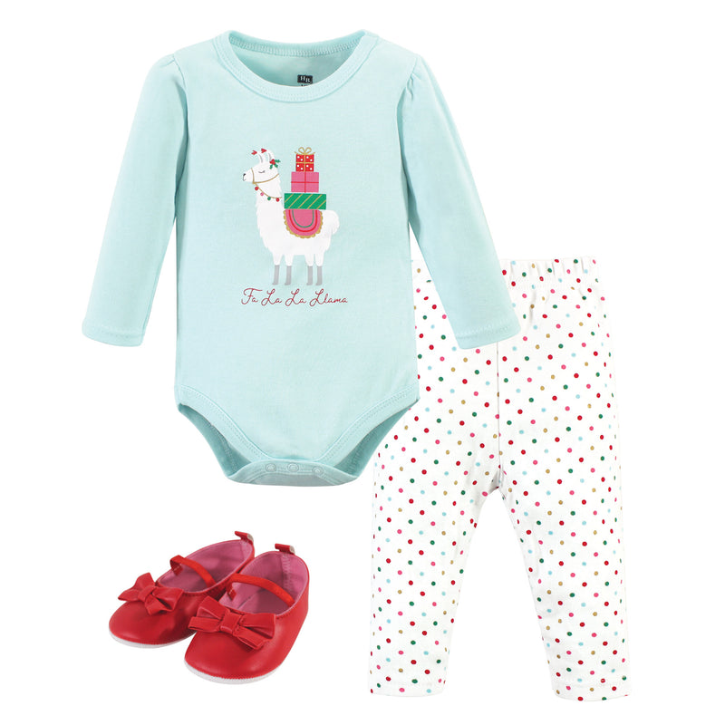 Hudson Baby Cotton Bodysuit, Pant and Shoe Set, Fa La Llama