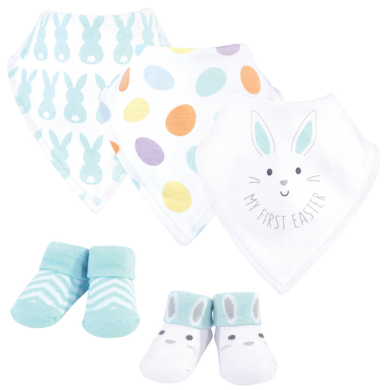 Hudson Baby Cotton Bib and Sock Set, Neutral 1St Easter