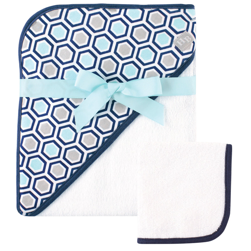 Hudson Baby Cotton Hooded Towel and Washcloth, Honeycomb