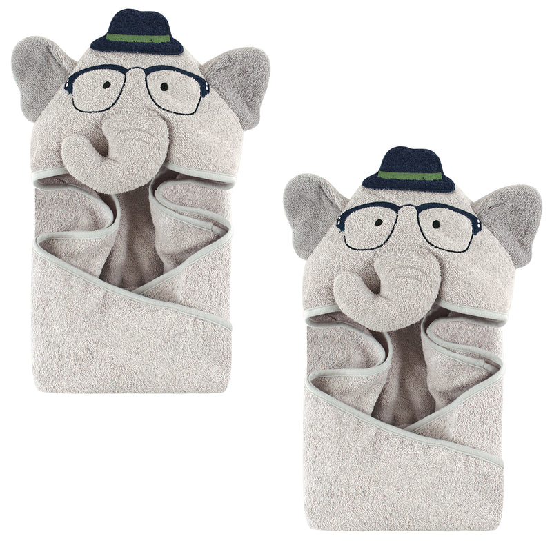Hudson Baby Cotton Animal Face Hooded Towel, Smart Elephant 2-Piece