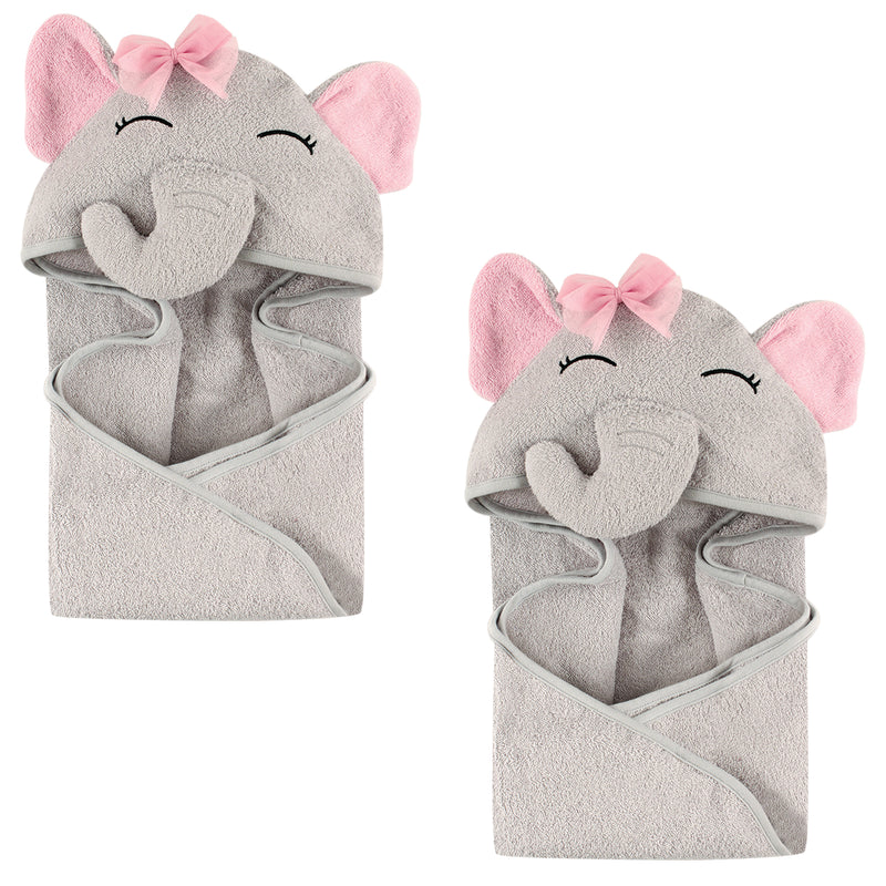 Hudson Baby Cotton Animal Face Hooded Towel, Pretty Elephant 2-Piece