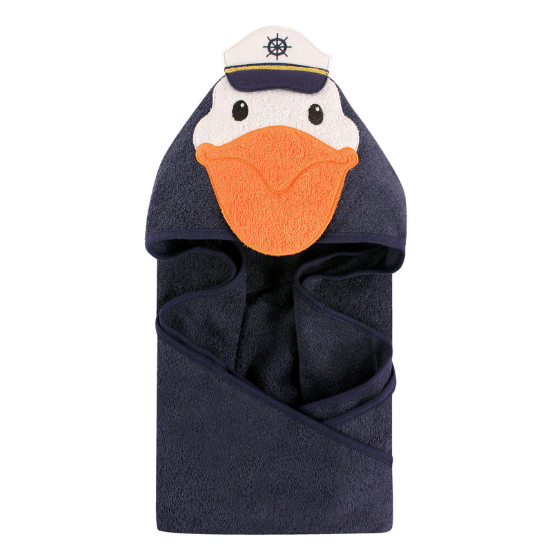 Hudson Baby Cotton Animal Face Hooded Towel, Pelican