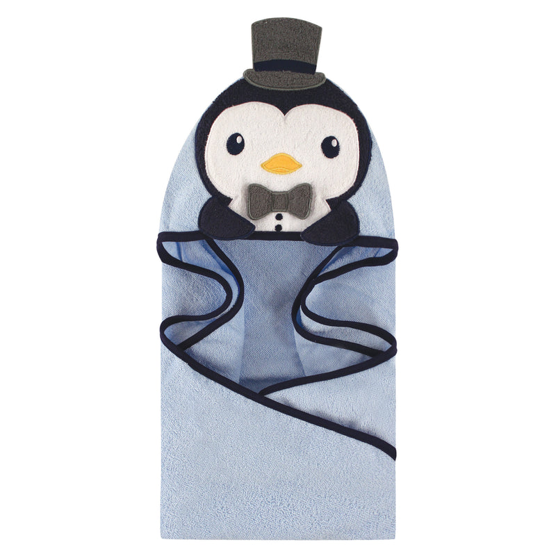 Hudson Baby Cotton Animal Face Hooded Towel, Mr Penguin