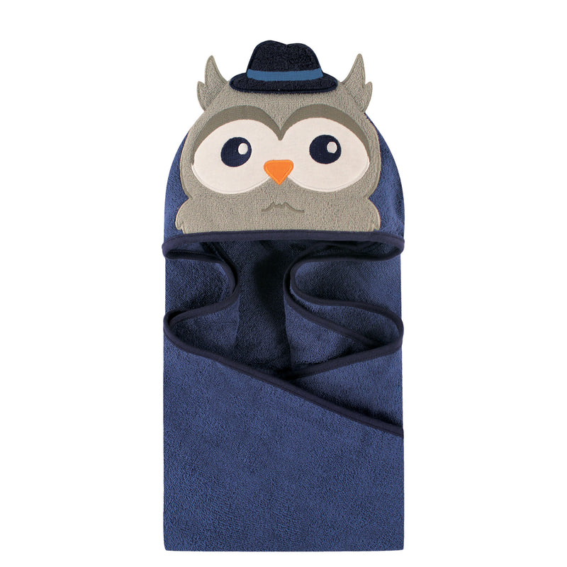 Hudson Baby Cotton Animal Face Hooded Towel, Mr Owl