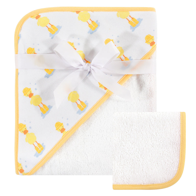 Hudson Baby Cotton Hooded Towel and Washcloth, Duck