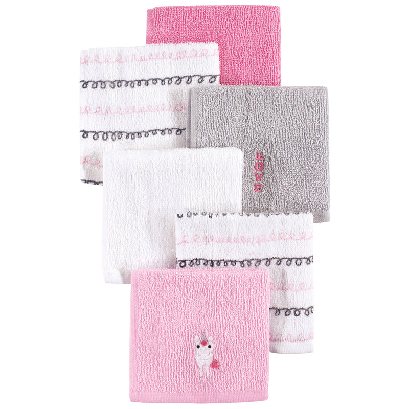 Hudson Baby Super Soft Cotton Washcloths, Pink Unicorn