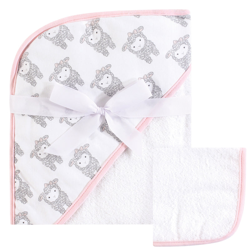 Hudson Baby Cotton Hooded Towel and Washcloth, Little Lamb
