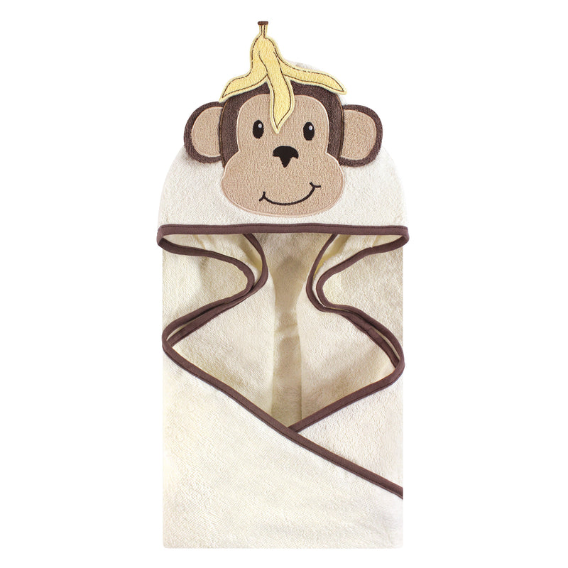 Hudson Baby Cotton Animal Face Hooded Towel, Banana Monkey