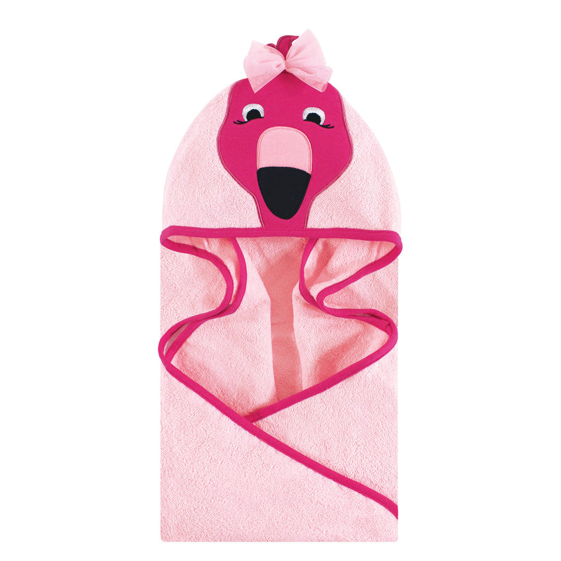 Hudson Baby Cotton Animal Face Hooded Towel, Flamingo