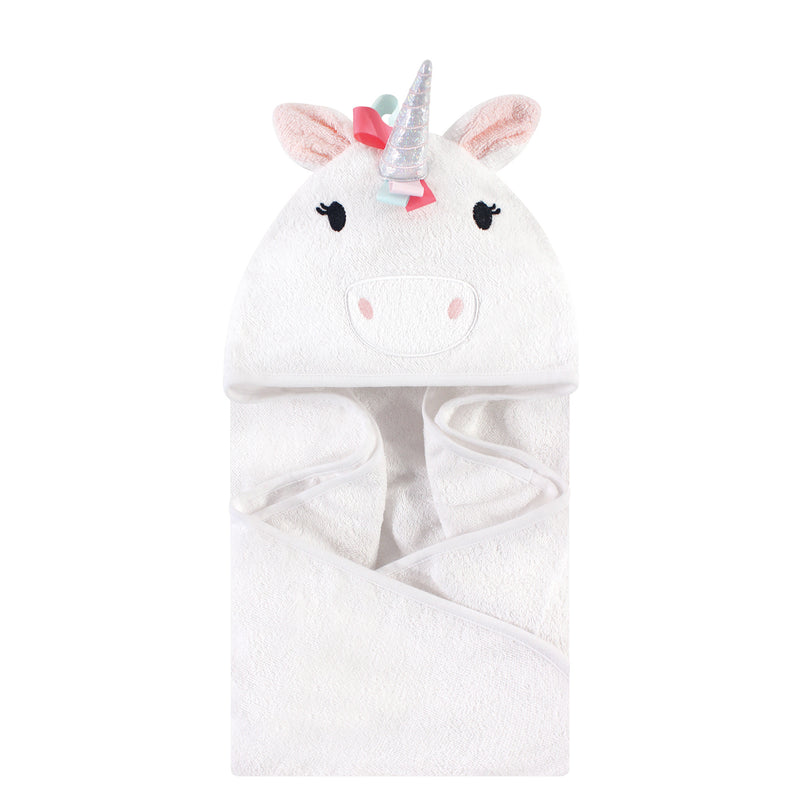 Hudson Baby Cotton Animal Face Hooded Towel, Rainbow Unicorn