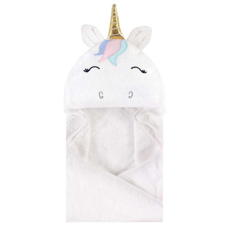 Hudson Baby Cotton Animal Face Hooded Towel, Multicolor Unicorn