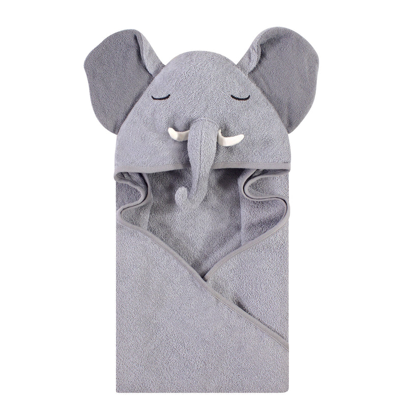 Hudson Baby Cotton Animal Face Hooded Towel, Tusks Elephant