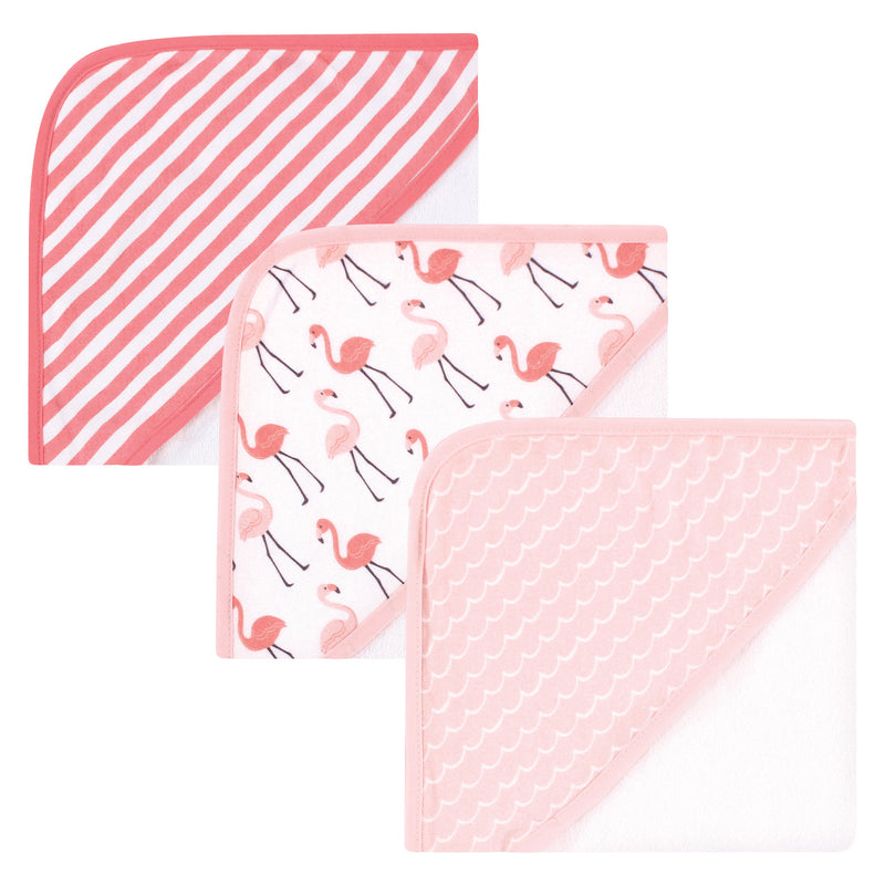 Hudson Baby Cotton Rich Hooded Towels, Coral Flamingo