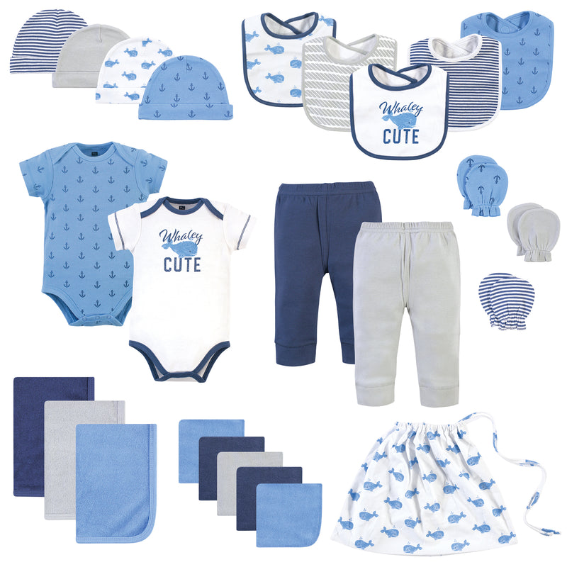Hudson Baby Layette Start Set Baby Shower Gift 25pc, Blue Whale