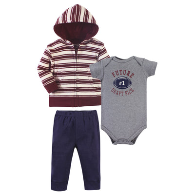 Hudson Baby Cotton Hoodie, Bodysuit or Tee Top and Pant Set, One Draft Pick Baby
