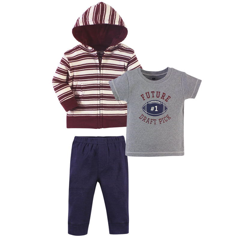 Hudson Baby Cotton Hoodie, Bodysuit or Tee Top and Pant Set, One Draft Pick Toddler