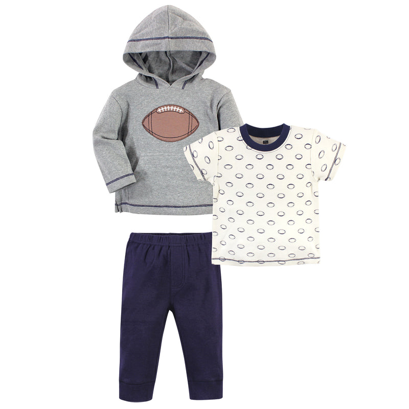 Hudson Baby Cotton Hoodie, Bodysuit or Tee Top and Pant Set, Football Toddler