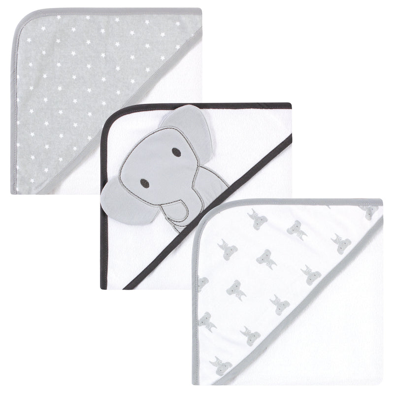 Hudson Baby Cotton Rich Hooded Towels, Gray Modern Elephant