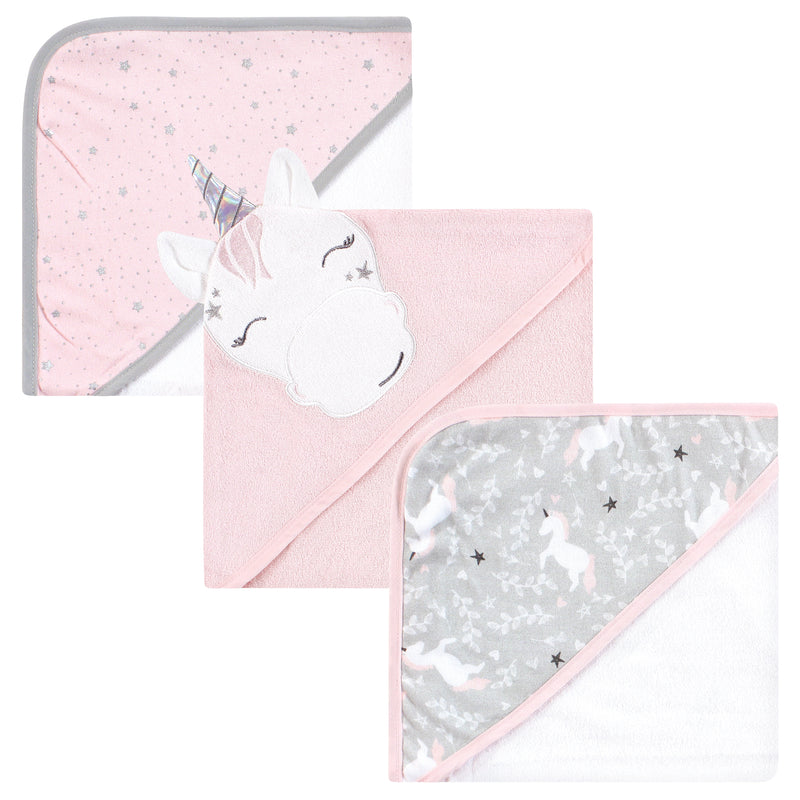 Hudson Baby Cotton Rich Hooded Towels, Pink Unicorn