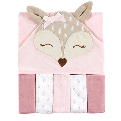 Hudson Baby Hooded Towel and Five Washcloths, Fawn