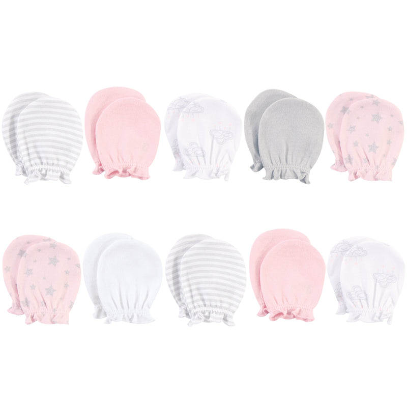 Hudson Baby Cotton Scratch Mittens, Cloud Mobile Pink, 0-6 Months
