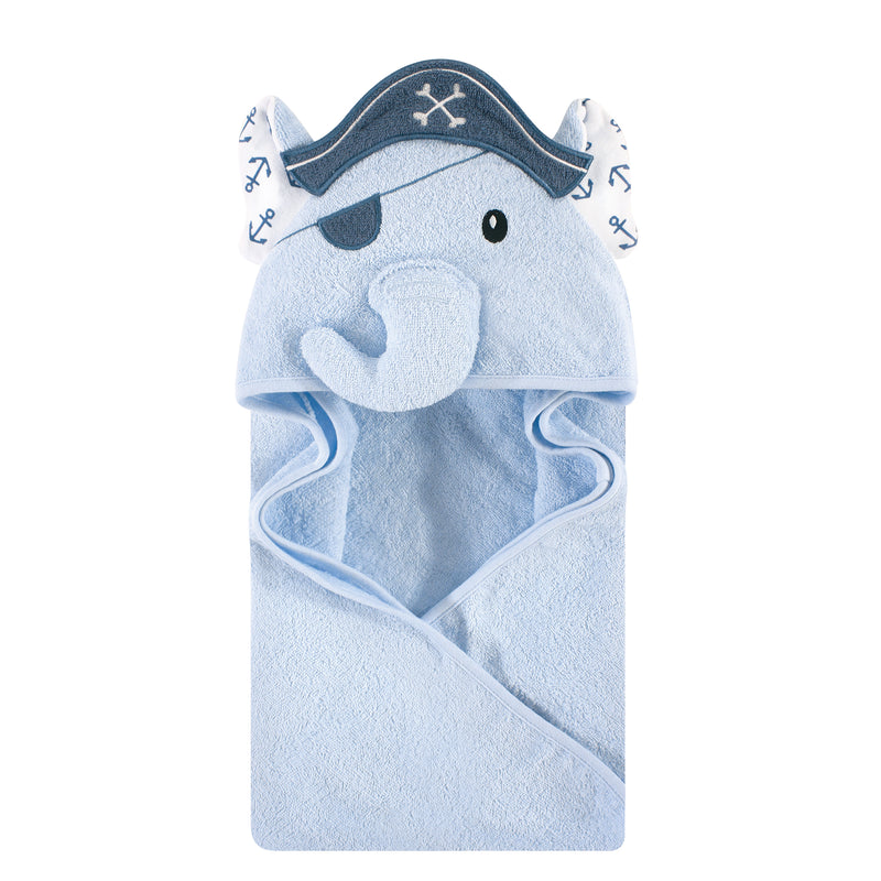 Hudson Baby Cotton Animal Face Hooded Towel, Pirate Elephant, One Size