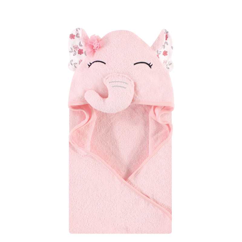 Hudson Baby Cotton Animal Face Hooded Towel, Floral Pretty Elephant, One Size