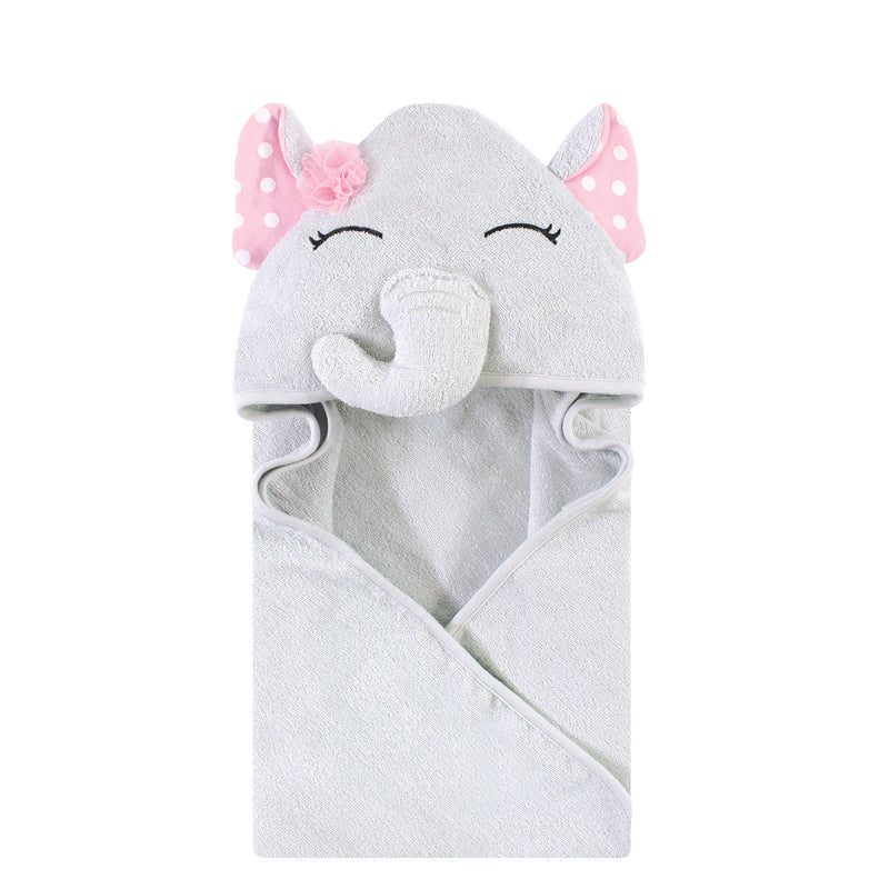Hudson Baby Cotton Animal Face Hooded Towel, White Dots Pretty Elephant