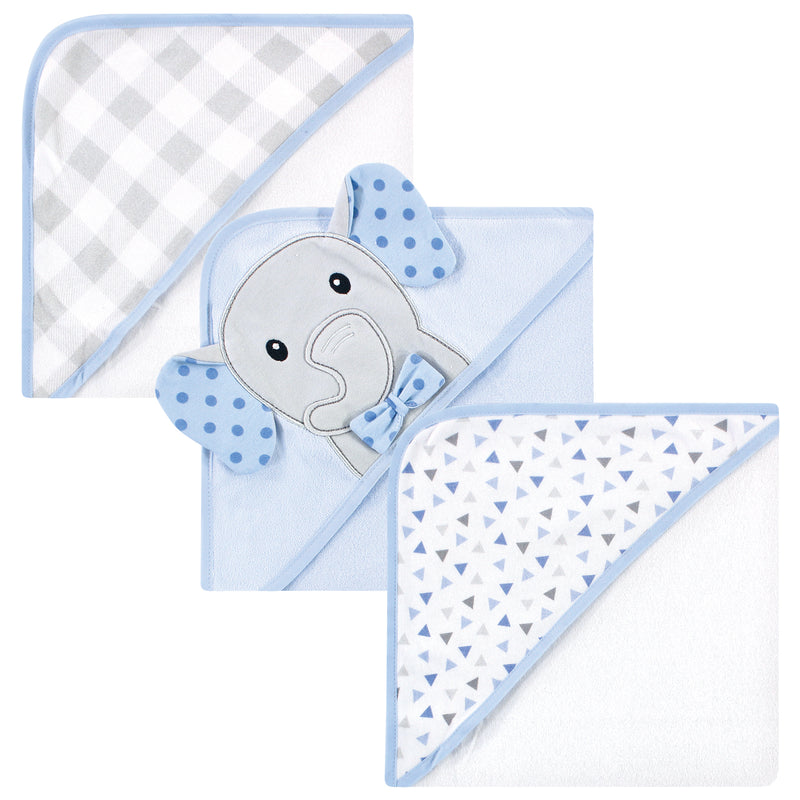 Hudson Baby Cotton Rich Hooded Towels, Blue Dots Gray Elephant, One Size