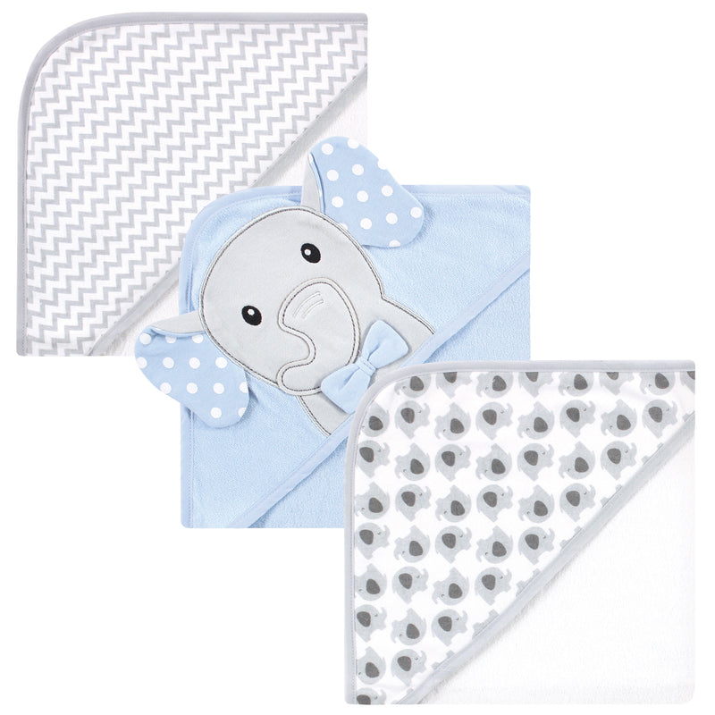 Hudson Baby Cotton Rich Hooded Towels, White Dots Gray Elephant