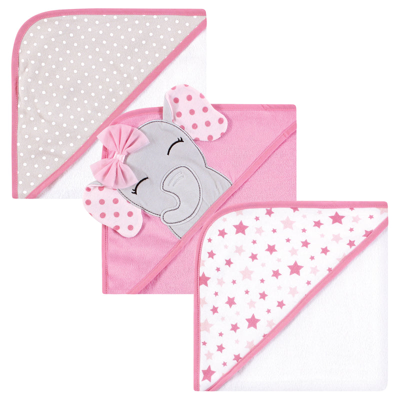 Hudson Baby Cotton Rich Hooded Towels, Pink Dots Pretty Elephant