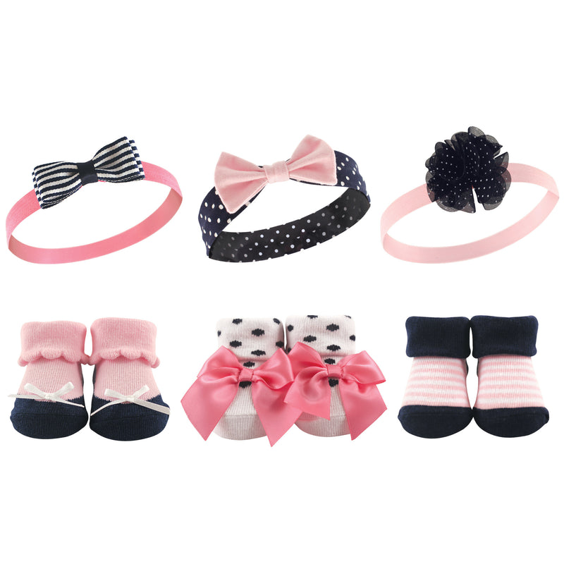 Hudson Baby Headband and Socks Giftset, Pink Navy