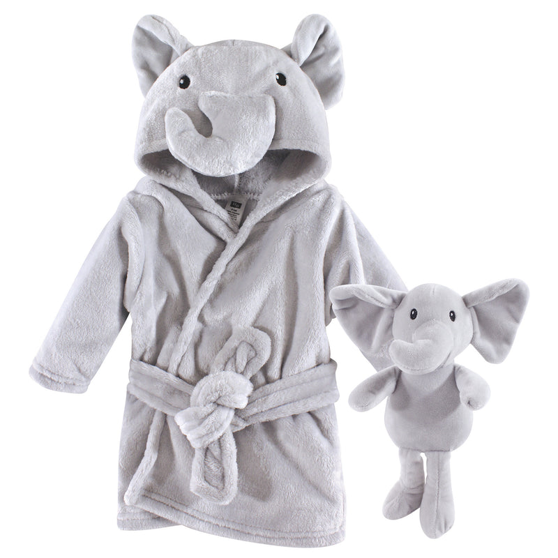 Hudson Baby Plush Bathrobe and Toy Set, Gray Elephant