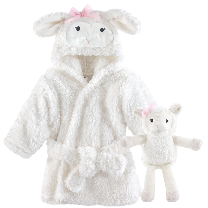 Hudson Baby Plush Bathrobe and Toy Set, Girl Lamb