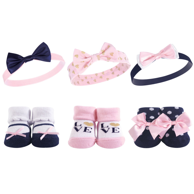 Hudson Baby Headband and Socks Giftset, Navy Love