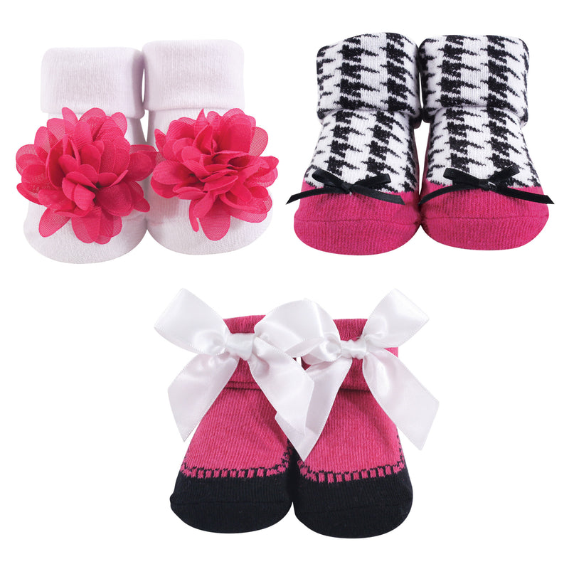Hudson Baby Socks Boxed Giftset, Dark Pink Black