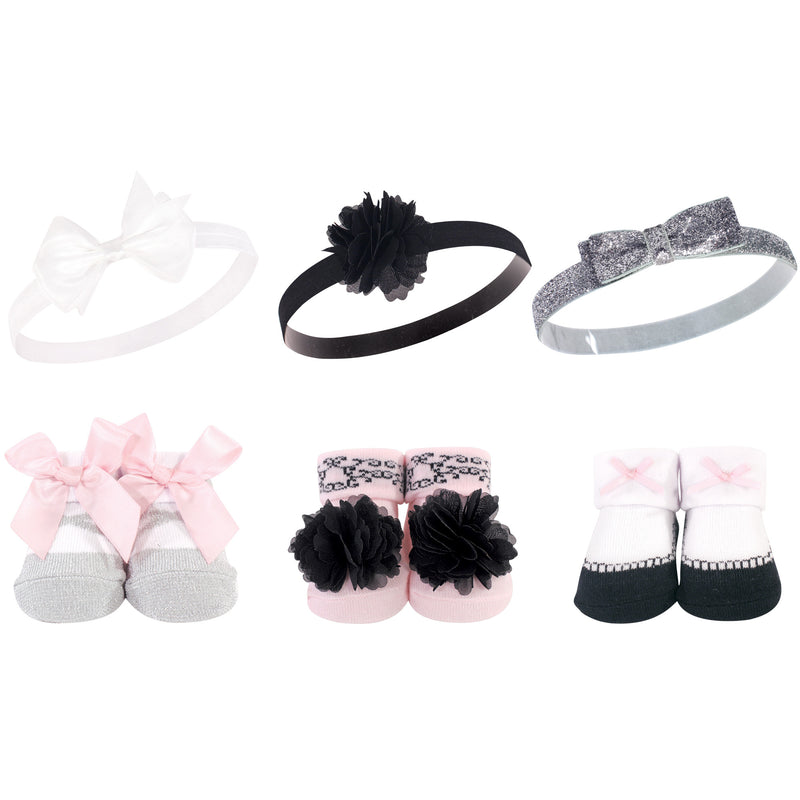 Hudson Baby Headband and Socks Giftset, Silver Ballet