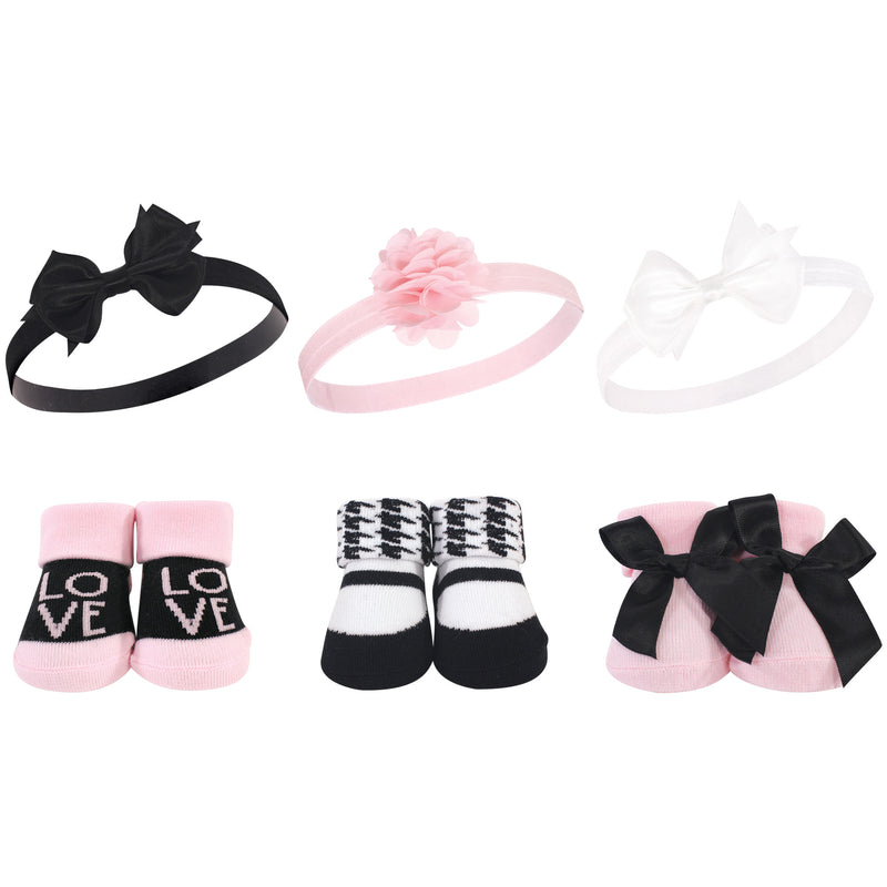 Hudson Baby Headband and Socks Giftset, Pink Black Love