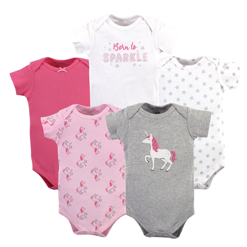 Hudson Baby Cotton Bodysuits, Pink Unicorn