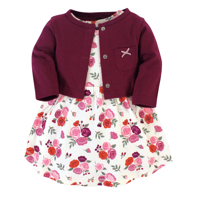 Hudson Baby Cotton Dress and Cardigan Set, Fall Floral