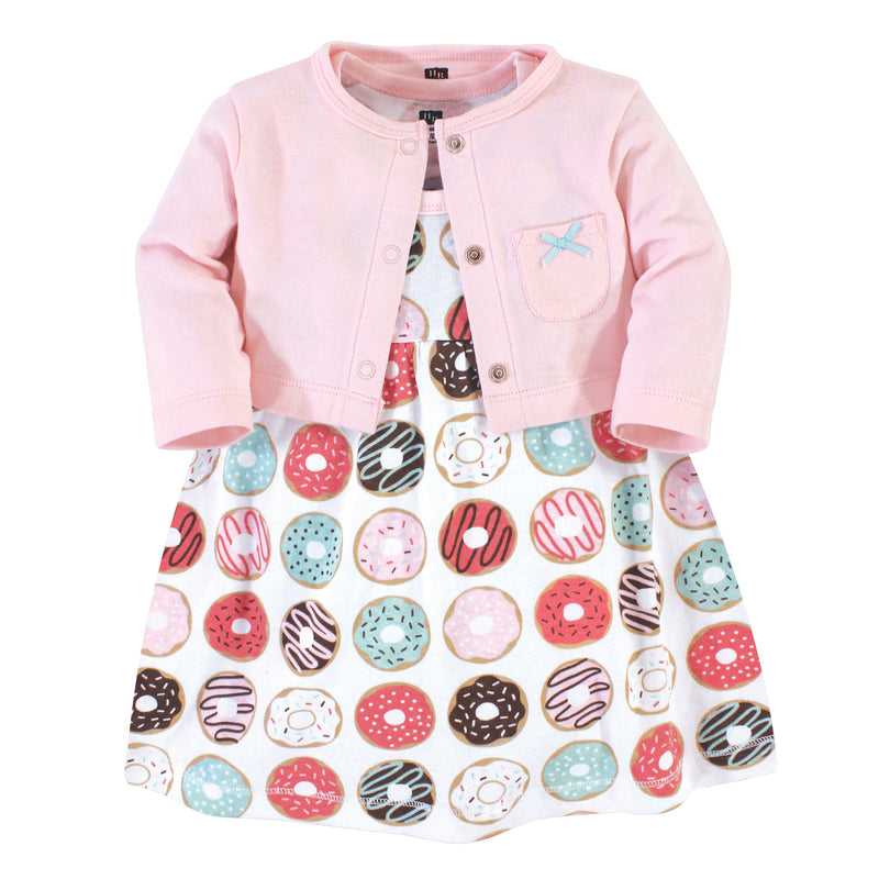 Hudson Baby Cotton Dress and Cardigan Set, Donuts