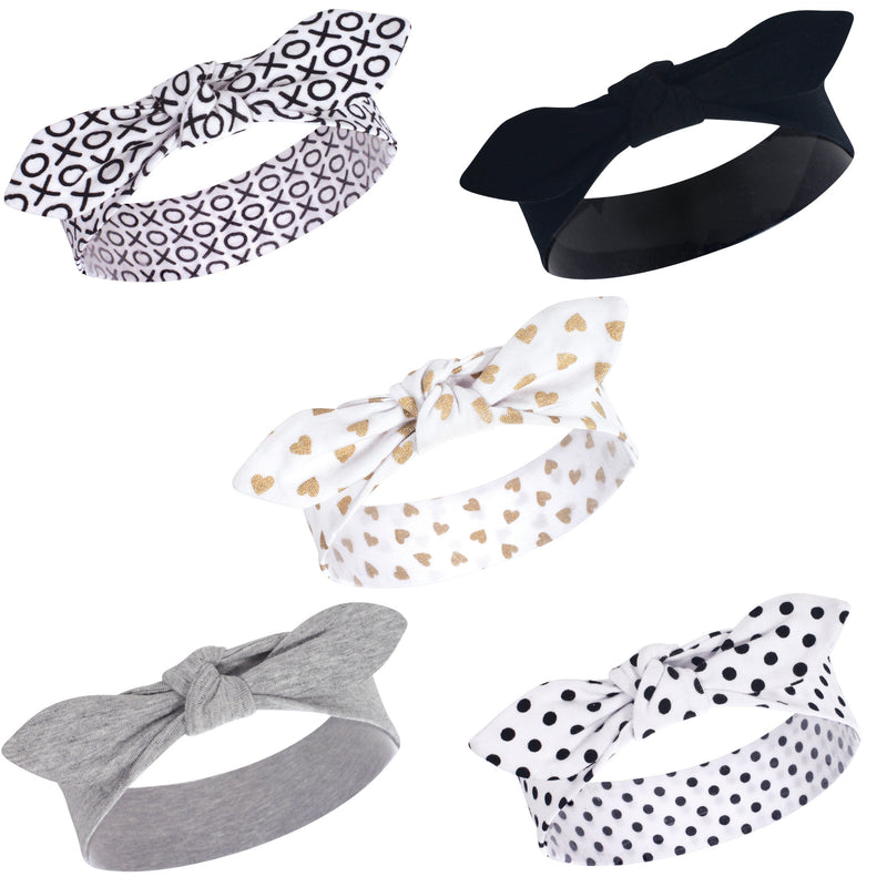 Hudson Baby Cotton and Synthetic Headbands, Black Gold Heart