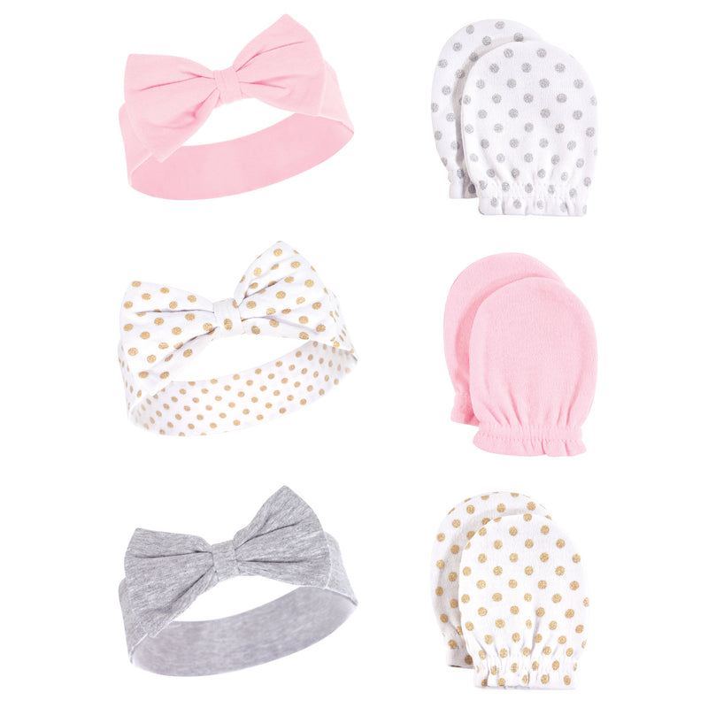 Hudson Baby Cotton Headband and Scratch Mitten Set, Dots