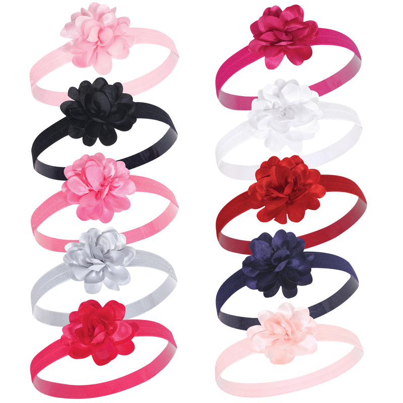Hudson Baby Cotton and Synthetic Headbands, Satin Pink Black