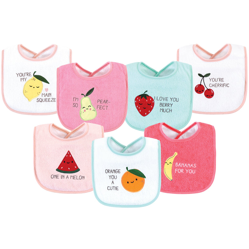 Hudson Baby Cotton Terry Drooler Bibs with Fiber Filling, Fruits